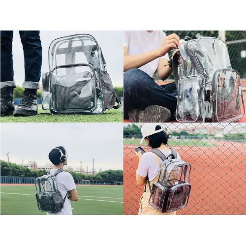  Youndcc Clear Backpack Transparent PVC Backpack School Backpack Outdoor Backpack, Waterproof/Lightweight/NFL Stadium Approved (Gray)