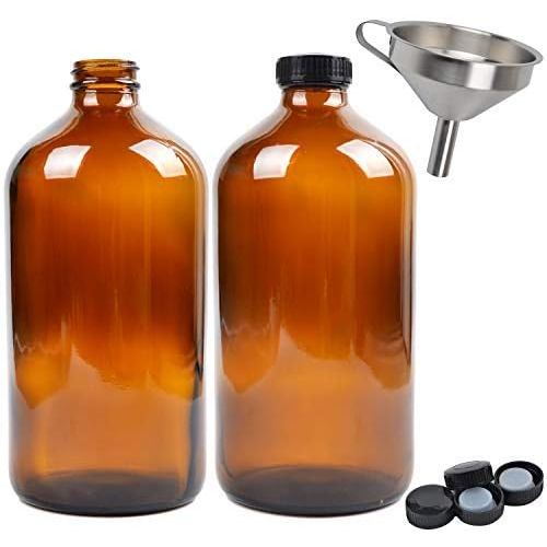  Youngever 2 Pack Amber Glass Growlers 32 Ounce with Tight Seal Lids, Perfect for Secondary Fermentation, Storing Kombucha, Kefir, One Liter Glass Beer Growler