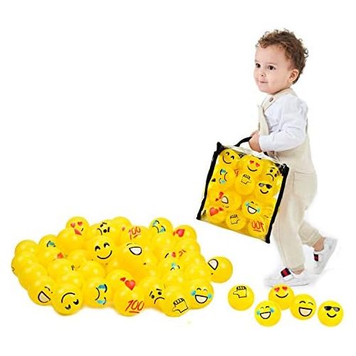  Youngever 60 Pack Pit Balls,Crush Proof Plastic Ball, Bright Colors Ball Pit, Fun and Educational (Yellow Emoji)