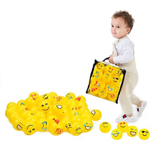  Youngever 60 Pack Pit Balls,Crush Proof Plastic Ball, Bright Colors Ball Pit, Fun and Educational (Yellow Emoji)