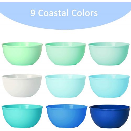  [아마존베스트]Youngever 9 Pack 10 Ounce Plastic Bowls, Kids Plastic Bowls, Set of 9 in 9 Coastal Colors