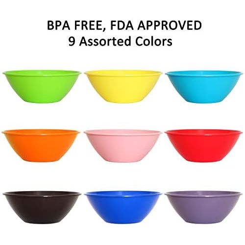  [아마존베스트]Youngever 10 inch 90 Ounce Plastic Mixing and Serving Bowls, Popcorn Bowls, Salad Bowls, Chip and Dip Serving Bowls, 9 Pack in 9 Assorted Colors