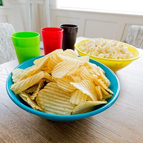  [아마존베스트]Youngever 10 inch 90 Ounce Plastic Mixing and Serving Bowls, Popcorn Bowls, Salad Bowls, Chip and Dip Serving Bowls, 9 Pack in 9 Assorted Colors