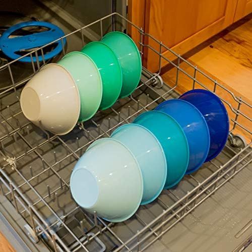  [아마존베스트]Youngever 32 ounce Plastic Bowls, Large Cereal Bowls, Large Soup Bowls, Microwave Safe, Dishwasher Safe, Set of 9 (9 Coastal Colors)