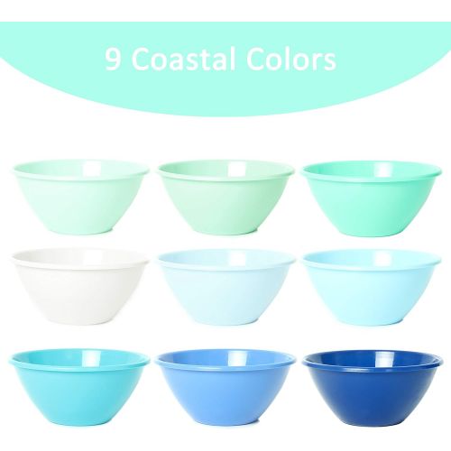  [아마존베스트]Youngever 32 ounce Plastic Bowls, Large Cereal Bowls, Large Soup Bowls, Microwave Safe, Dishwasher Safe, Set of 9 (9 Coastal Colors)