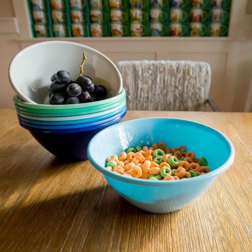  [아마존베스트]Youngever 32 ounce Plastic Bowls, Large Cereal Bowls, Large Soup Bowls, Microwave Safe, Dishwasher Safe, Set of 9 (9 Coastal Colors)