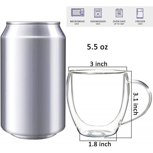  [아마존베스트]Youngever 2 Pack Glass Espresso Mugs, Double Wall Thermo Insulated Glass Coffee Cups, Glass Coffee Mugs, 5.5 Ounce