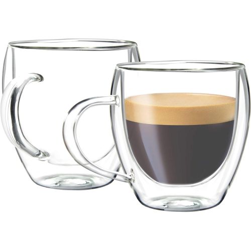  [아마존베스트]Youngever 2 Pack Glass Espresso Mugs, Double Wall Thermo Insulated Glass Coffee Cups, Glass Coffee Mugs, 5.5 Ounce