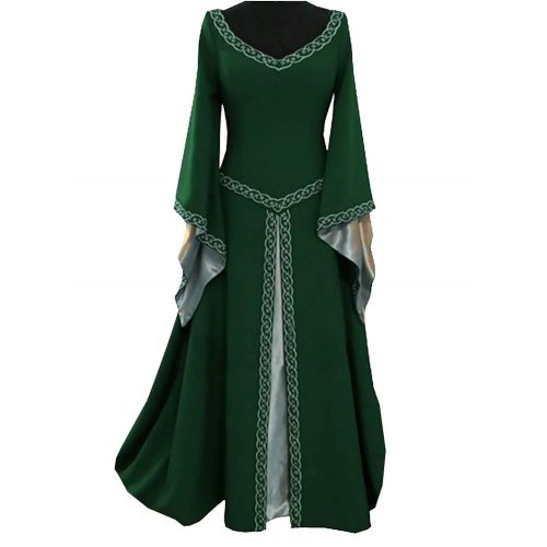  Younsuer Women Medieval Dress Lace up Vintage Floor Length Cosplay Retro Long Dress Plus Size S-5XL