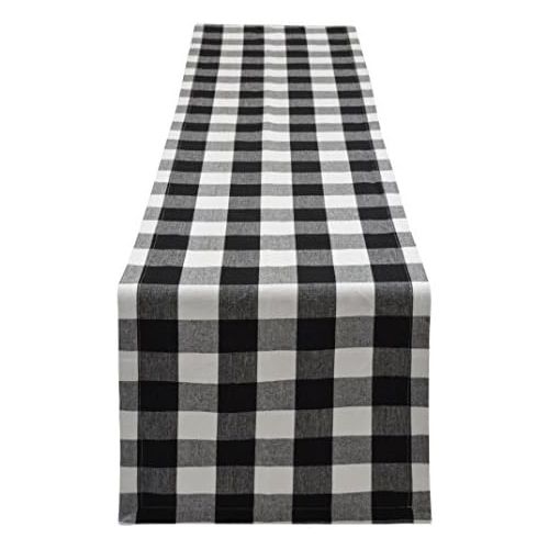  [아마존베스트]Yourtablecloth Buffalo Plaid Checkered Table Runner Trendy & Modern Plaid Design 100% Cotton Tablerunner Elegant Decor for Indoor&Outdoor Events 14 x 72 Black and White