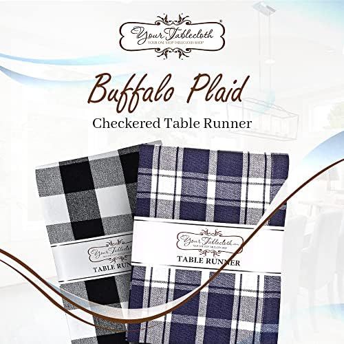  [아마존베스트]Yourtablecloth Buffalo Plaid Checkered Table Runner Trendy & Modern Plaid Design 100% Cotton Tablerunner Elegant Decor for Indoor&Outdoor Events 14 x 72 Black and White