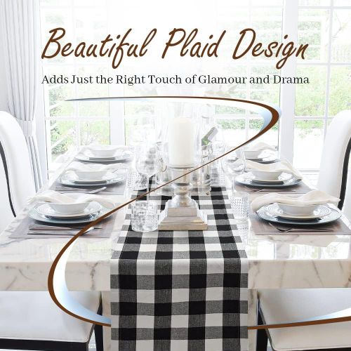  [아마존베스트]Yourtablecloth Buffalo Plaid Checkered Table Runner Trendy & Modern Plaid Design 100% Cotton Tablerunner Elegant Decor for Indoor&Outdoor Events 14 x 72 Black and White