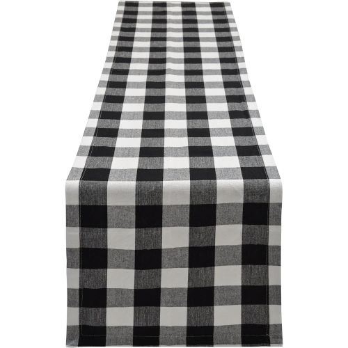  [아마존베스트]Yourtablecloth Buffalo Plaid Checkered Table Runner Trendy & Modern Plaid Design 100% Cotton Tablerunner Elegant Decor for Indoor&Outdoor Events 14 x 72 Black and White