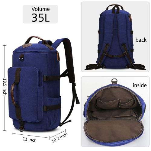  Backpacks for Men, Yousu Mens Canvas Backpack Vintage Large Capacity Duffel Bookbag Outdoor Traveling Multi Functional Rucksack Daypack 3-In-1 Blue