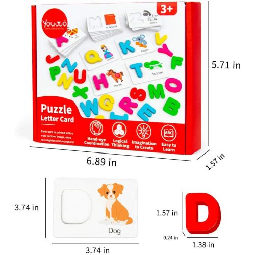  [아마존베스트]Youwo Puzzle Letter Card Alphabet Flash Cards Wooden Letters Jigsaw Toddler ABC Learning Color Recognition Educational Toys Age 2 and up Toddler Learning Activities.
