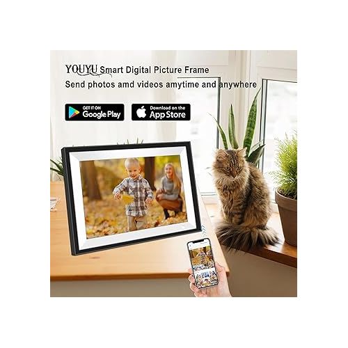  Digital Picture Frame 10.1 inch, Digital Photo Frame WiFi with APP, Smart Electronic Video Photo Frames with Email, 1280x800 IPS FHD Touch Screen, Share Photos and Videos from Anywhere Anytime