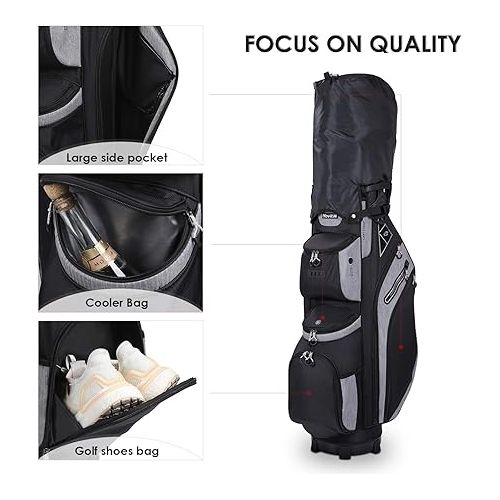  14 Way Golf Cart Bag for Push Bag Classy Design Full Length with Cooler, Rain Hood, Putter Well