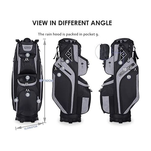  14 Way Golf Cart Bag for Push Bag Classy Design Full Length with Cooler, Rain Hood, Putter Well