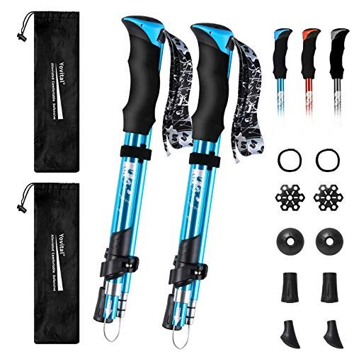  YOVITAL Trekking Poles Collapsible Hiking Poles - Aluminum 7075 Adjustable Hiking Walking Sticks with Quick Locks, Expandable to 53and Ultralight Poles for Hiking Camping Mountains