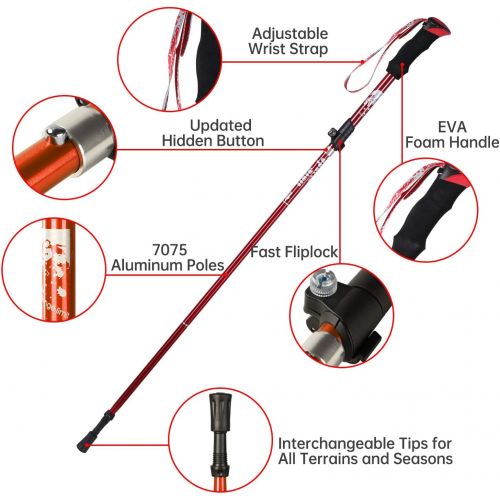  YOVITAL Trekking Poles Collapsible Hiking Poles - Aluminum 7075 Adjustable Hiking Walking Sticks with Quick Locks, Expandable to 53and Ultralight Poles for Hiking Camping Mountains