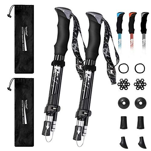  YOVITAL Trekking Poles Collapsible Hiking Poles - Aluminum 7075 Adjustable Hiking Walking Sticks with Quick Locks, Expandable to 53and Ultralight Poles for Hiking Camping Mountains