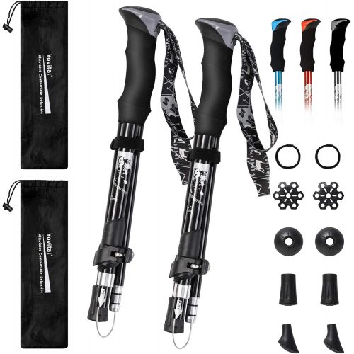  YOVITAL Trekking Poles Collapsible Hiking Poles - Aluminum 7075 Adjustable Hiking Walking Sticks with Quick Locks, Expandable to 53and Ultralight Poles for Hiking Camping Mountains