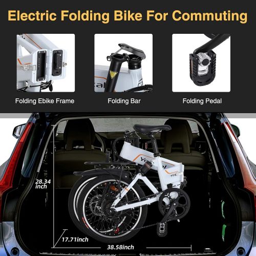  Folding Electric Bike, Yovital 20 Electric Bikes for Adults with Removable Battery 36v/10ah, 350W Aluminum Foldable Electric Bicycle with Pedal Assist & Double Shock-Absorption, Re