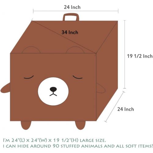  [아마존베스트]Yoweenton Bear Stuffed Animal Storage Bean Bag Chair Cover 24x24 Inch Velvet Extra Soft Plush Organization Replace Mesh Toy Hammock for Kids Toys Blankets Towels Clothes Household Supplies B