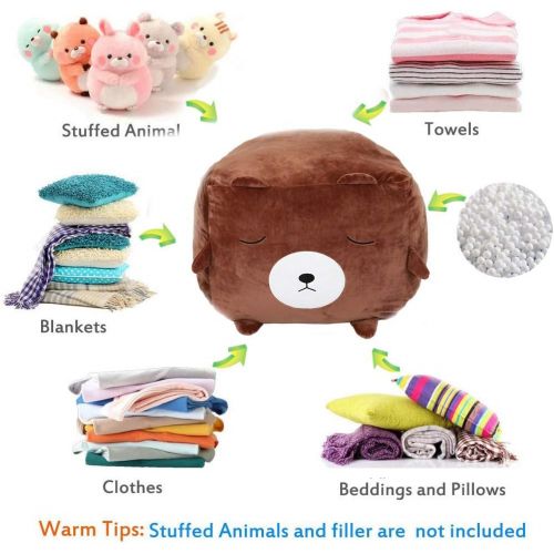  [아마존베스트]Yoweenton Bear Stuffed Animal Storage Bean Bag Chair Cover 24x24 Inch Velvet Extra Soft Plush Organization Replace Mesh Toy Hammock for Kids Toys Blankets Towels Clothes Household Supplies B