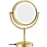 Ysayc LED Lighted Makeup Mirror Tabletop Swivel Double-Sided Illuminated Magnifying Beauty 360° Free Rotating Desktop Vanity Mirror, Golden, 10x