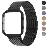 Yss Fitbit Blaze Bands with Frame, YSS Stainless Steel Milanese Loop Bracelet Magnetic Closure Clasp Replacement Strap with Metal Frame for Fitbit Blaze Smart Watch (Black, S)