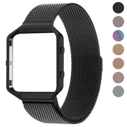  Yss Fitbit Blaze Bands with Frame, YSS Stainless Steel Milanese Loop Bracelet Magnetic Closure Clasp Replacement Strap with Metal Frame for Fitbit Blaze Smart Watch (Black, S)