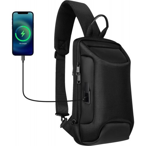  Ytonet Sling Bag, Waterproof Sling Backpack Crossbody Shoulder Chest Bag with USB Charging Port, Casual Hiking Camping Travel Daypack for Men Women, Black