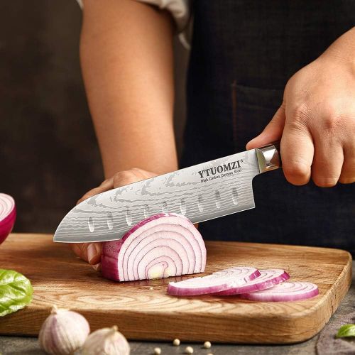  Ytuomzi Santoku Knife with Sheath, 7 Inch Japanese Classic Kitchen Knife German High Carbon Stainless Steel Chefs Knife for Home and Restaurant (7-inch Santoku Knife)