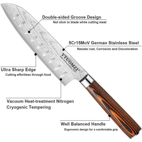  Ytuomzi Santoku Knife with Sheath, 7 Inch Japanese Classic Kitchen Knife German High Carbon Stainless Steel Chefs Knife for Home and Restaurant (7-inch Santoku Knife)