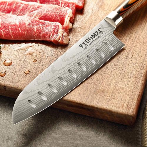  Ytuomzi Santoku Knife with Sheath, 7 Inch Japanese Classic Kitchen Knife German High Carbon Stainless Steel Chefs Knife for Home and Restaurant (7-inch Santoku Knife)
