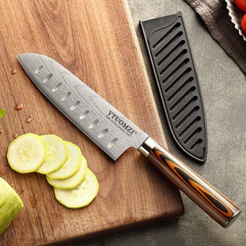  Ytuomzi Santoku Knife with Sheath, 7 Inch Japanese Classic Kitchen Knife German High Carbon Stainless Steel Chefs Knife for Home and Restaurant (7-inch Santoku Knife)