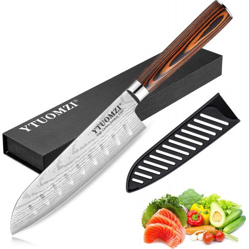  Ytuomzi Santoku Knife with Sheath, 7 Inch Japanese Classic Kitchen Knife German High Carbon Stainless Steel Chefs Knife for Home and Restaurant (7-inch Santoku Knife)