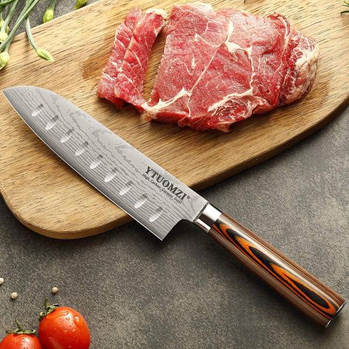  Ytuomzi Santoku Knife with Sheath, 7 Inch Japanese Classic Kitchen Knife German High Carbon Stainless Steel Chefs Knife for Home and Restaurant (7-inch Santoku Knife)