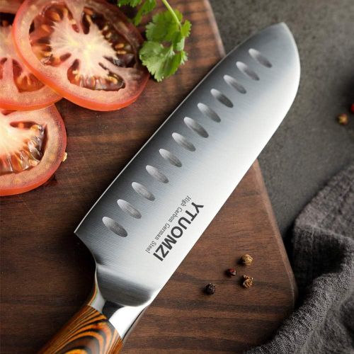  [아마존베스트]Ytuomzi Santoku Knife - 7 Kitchen Knife Ultra Sharp Asian Knife Japanese Chef Knife - Vegetable Knife Cutlery - Hollow Ground German Steel Blade - Pakkawood Handle