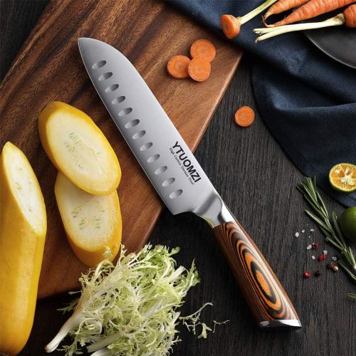  [아마존베스트]Ytuomzi Santoku Knife - 7 Kitchen Knife Ultra Sharp Asian Knife Japanese Chef Knife - Vegetable Knife Cutlery - Hollow Ground German Steel Blade - Pakkawood Handle