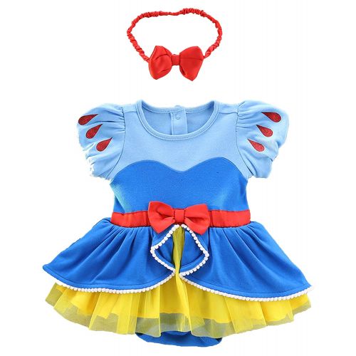  YuDanae Baby Girls Princess Romper Dress with Headband Outfit Costume for Toddler 3-18 Months