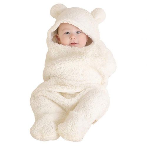  YuYe yuye-xthriv Baby Sleeping Bag Cute Bear Style Newborn Infant Coral Velvet Swaddle Blanket White