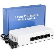 【2024 New Released】 6 Port PoE Switch, 4 PoE+ Ethernet Port 100Mbps, 55W 802.3af/at, Extend 250m, Fanless, Yuanley Unmanaged Network Switch Compatible for Hikvision, Reolink, Amcrest Security Camera