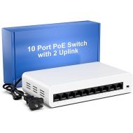【2024 New Released】 10 Port PoE Switch, 8 PoE+ Ethernet Port 100Mbps, 96W 802.3af/at, Extend 250m, Fanless, Yuanley Unmanaged Network Switch Compatible for Hikvision, Reolink, Amcrest Security Camera