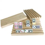 [아마존베스트]YH Poker Yuanhe Set of 4 Solid Wood Domino Trays, Domino Tiles Rack, Domino Holder, Mexican Train Trays