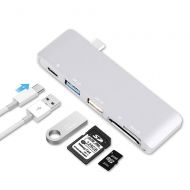 USB Type C Hub, Yuanj 5-Port USB 3.0 Type-C Adapter, Aluminum Ultra Slim USB C Adapter with 1 USB 3.0 Port, 1 USB 2.0 Port, SD/Micro Card Reader and USBC Charging Port, for MacBook
