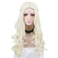 Yuehong Women Girls Long White Curly Wig Movie Cosplay Wigs Party Hair Wig