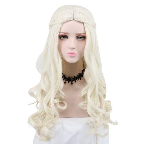  Yuehong Women Girls Long White Curly Wig Movie Cosplay Wigs Party Hair Wig