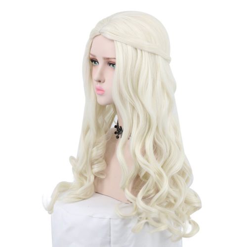  Yuehong Women Girls Long White Curly Wig Movie Cosplay Wigs Party Hair Wig
